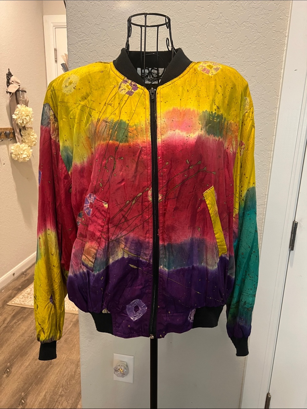 RIDE Vintage Vibrant Colorful Tie-Dye Bomber Jacket